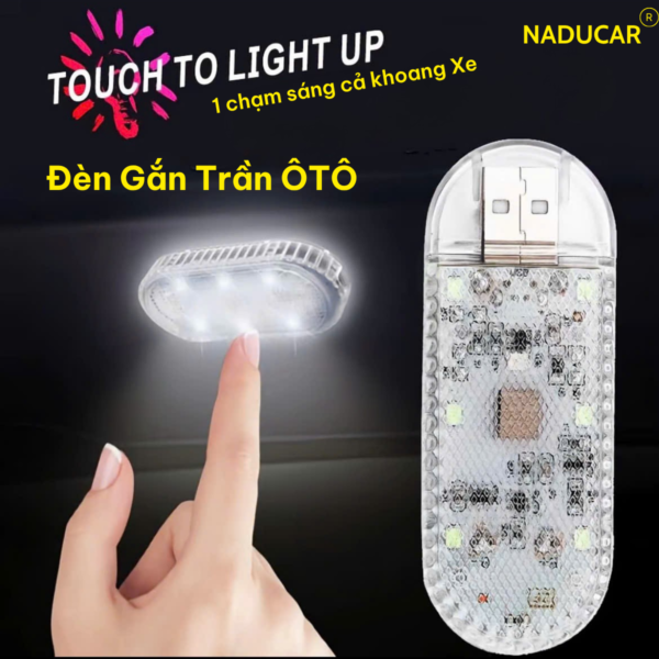 Đèn led Gắn trần,Cốp,.. Xe ô tô, đèn LED 6 bóng mini siêu sáng cảm ứng chạm nhẹ nhàng - Kèm sạc USB Tiện lợi