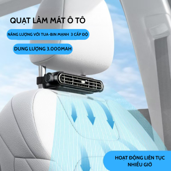 Quạt Ghế Sau Ô Tô NaduCar – Thiết Kế Tiết Kiệm Không Gian, 3 Tốc Độ Gió Mạnh Mẽ
