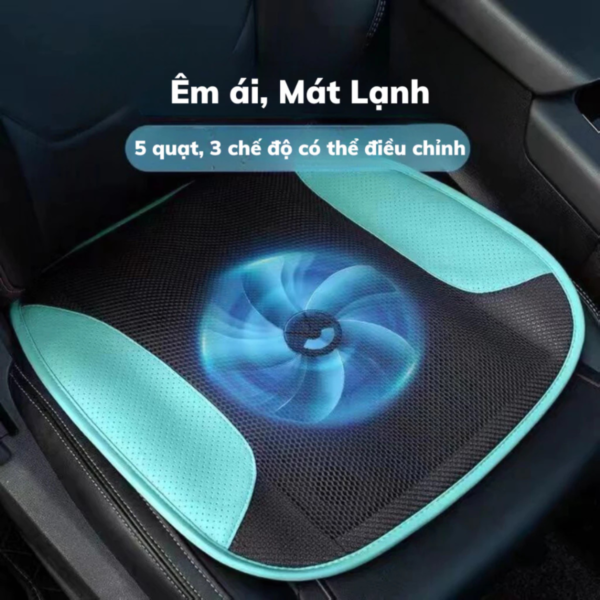 Đệm Ghế Làm Mát NaduCar – Tích Hợp 5 Quạt Siêu Mát, Chất Liệu Lụa Băng Cao Cấp
