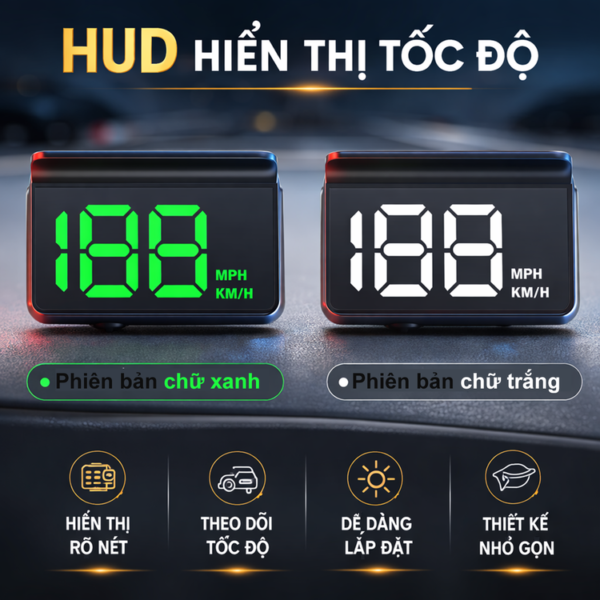 Màn Hình HUD W2 Hiển thị LÁI XE AN TOÀN CÔNG NGHỆ GPS 2026 - Quan Sát tốc độ dễ dàng - cảm biến ảnh sáng ngày đêm