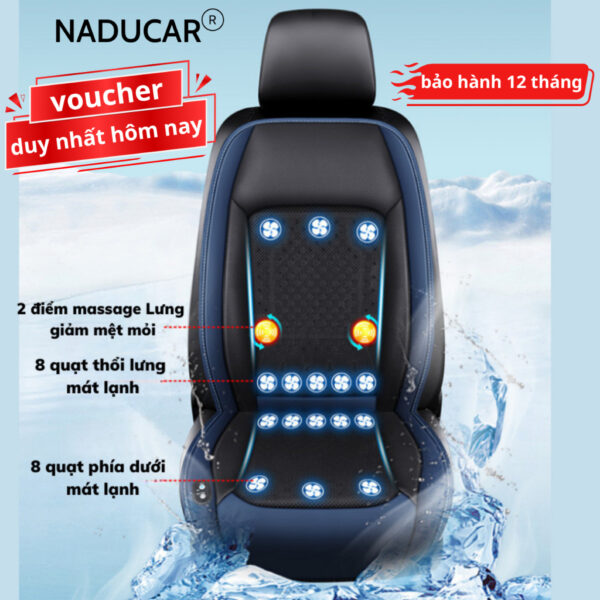 Đệm Ghế Ô Tô Làm Mát Ô Tô, Áo Ghế Điều Hòa 16 Quạt Siêu Mát tích hợp massage Lưng Cao Cấp, Chất Liệu êm ái, thông thoáng