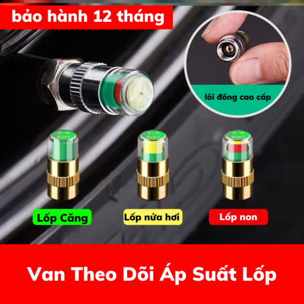 Bộ 4 Nắp Van Lốp Xe Ô Tô Cảnh Báo Áp Suất Lốp Hiển Thị Kiểm Tra Dễ Dàng Bằng Mắt Van Lốp Xe Chỉ Báo Áp Suất Thông Minh