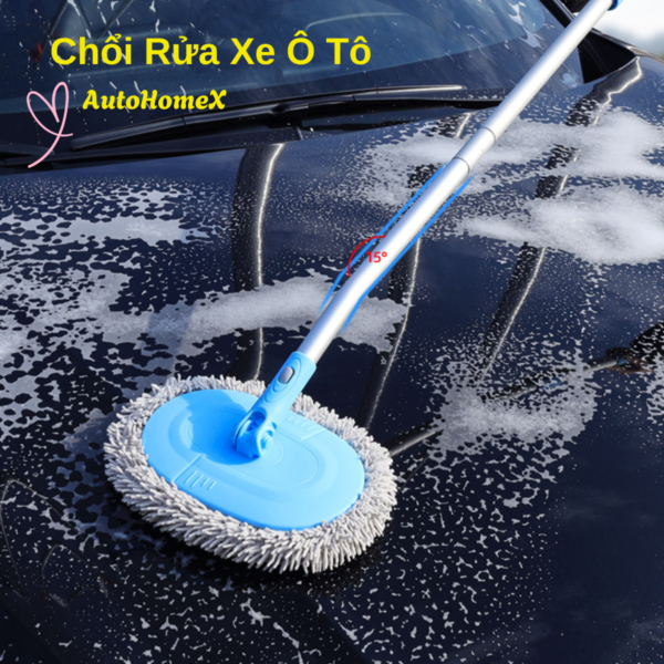 Chổi Rửa Xe Ô Tô Cán Cong 15 Độ - Chổi chuyên dụng cho Xế Yêu - Rửa Xe Tại Nhà Không Gây Trầy Xước Xe