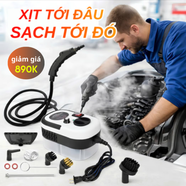 Máy Rửa Khoang động cơ,nội thất ô tô công suất 2500w Bằng hơi nước nóng không hóa chất vệ sinh sạch,nhanh,an toàn cho xe