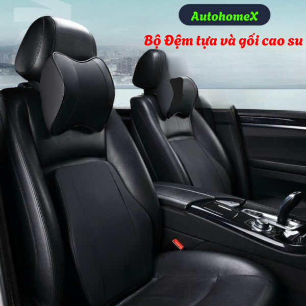 BỘ GỐI ĐẦU DỰA LƯNG 3D - Vỏ Da Pu cao cấp - Ruột cao su non mềm mại