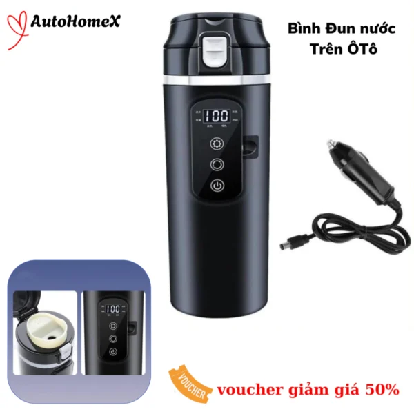 Bình Đun Nước, Nấu Nước Trên Ô Tô 12v/24v Dung Tích 500ml Trên Ô Tô,Công Suất 200w, Chế Độ Đun Nhiệt độ Mong Muốn - BiGo