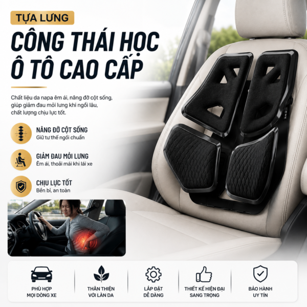 Tựa Lưng Ô Tô Công Thái Học Thư giản khi lái xe, Tựa Nâng Đỡ 4 vùng Lưng Cho Ghế Ô Tô, Ghế Văn Phòng, Giảm đau mỏi Tốt
